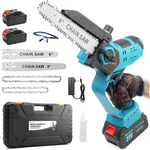 21V Brushless Mini, 8-Inch & 6-Inch, 2 x 3000mAh Battery Powered Chain Saw, Saw for Tree Trimming, Wood Cutting, Tool Gift for Men