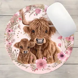 Bohemian Highland Cow Design Round Gaming Mouse Pad, Non Slip Mousepad, Non-Slip Rubber Edges, Small Size for Laptop & Desktop, Perfect Gift for Kids