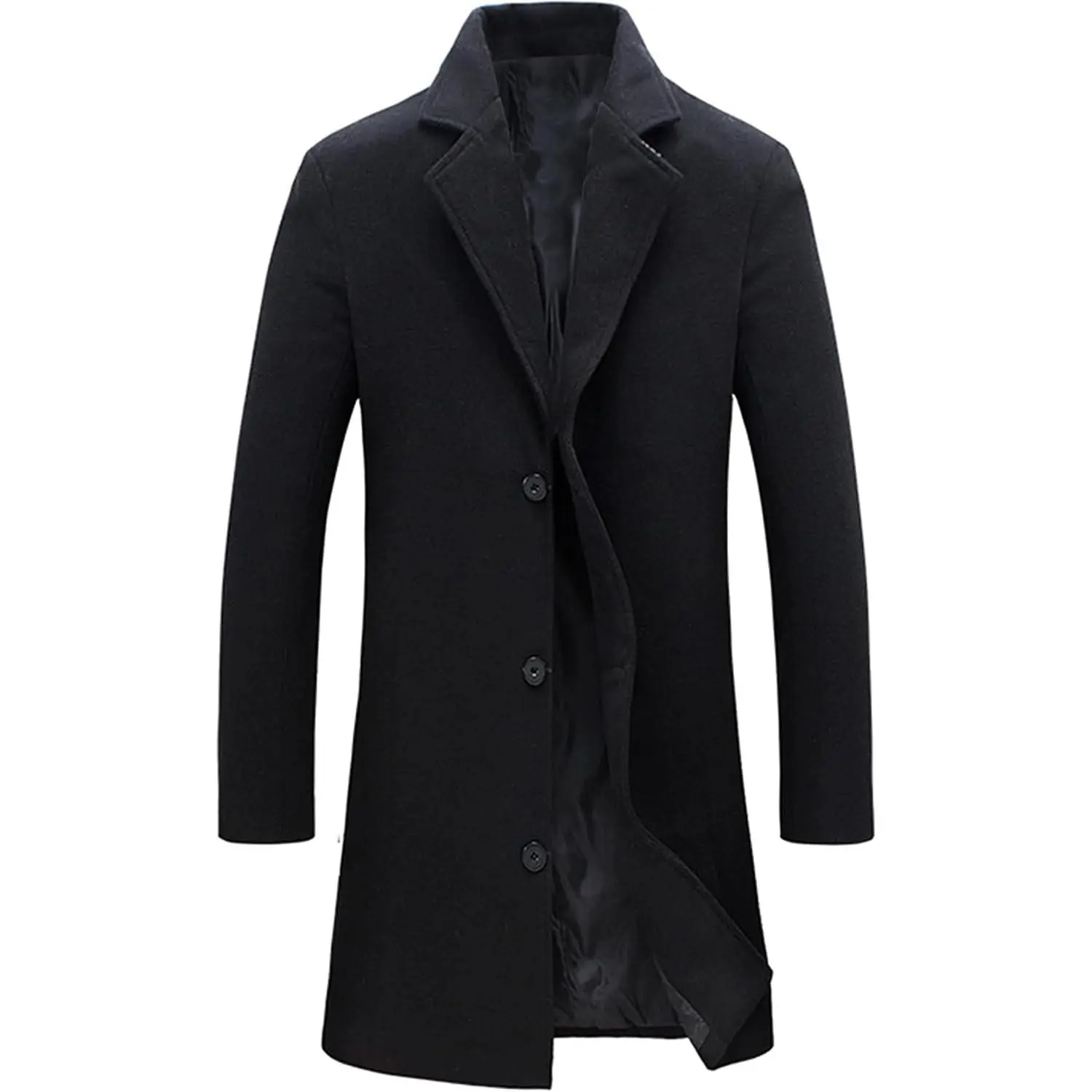 Men's Wool Blend Pea Coat Notched Collar Single Breasted Overcoat Warm Winter Trench Coat