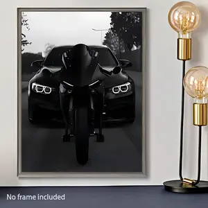 Motorcycle & Supercar Canvas Art Print - Frameless, Waterproof Wall Decor for Living Room, Bedroom, Office, Bar - Unique Creative Gift Idea, 30.48x40.64 cm, Perfect for Room Decor