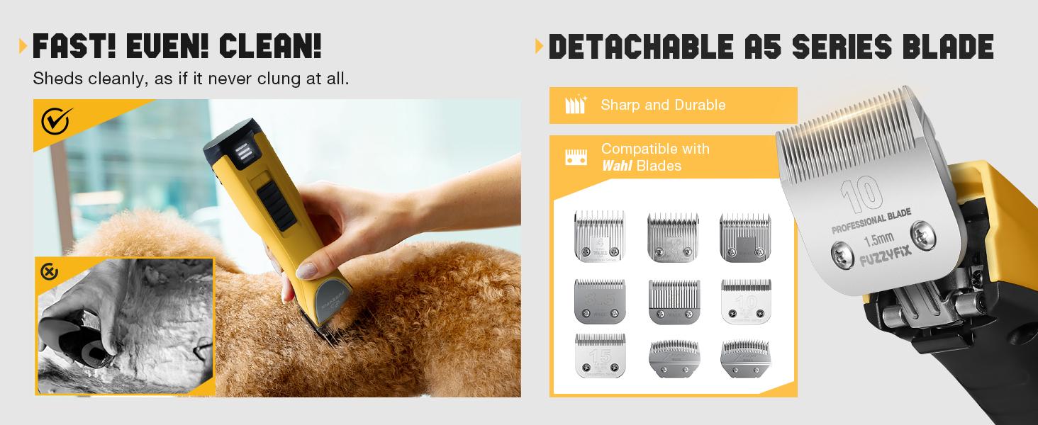 [Xvolt] Fuzzyfix Professional Dog Clippers for Grooming with Charging Replacement, Low Noise Pet Grooming Kit for Thick Curly Matted Heavy Coats Cordless Hair Trimmer with 8 Metal Guide Combs for Animal Horse