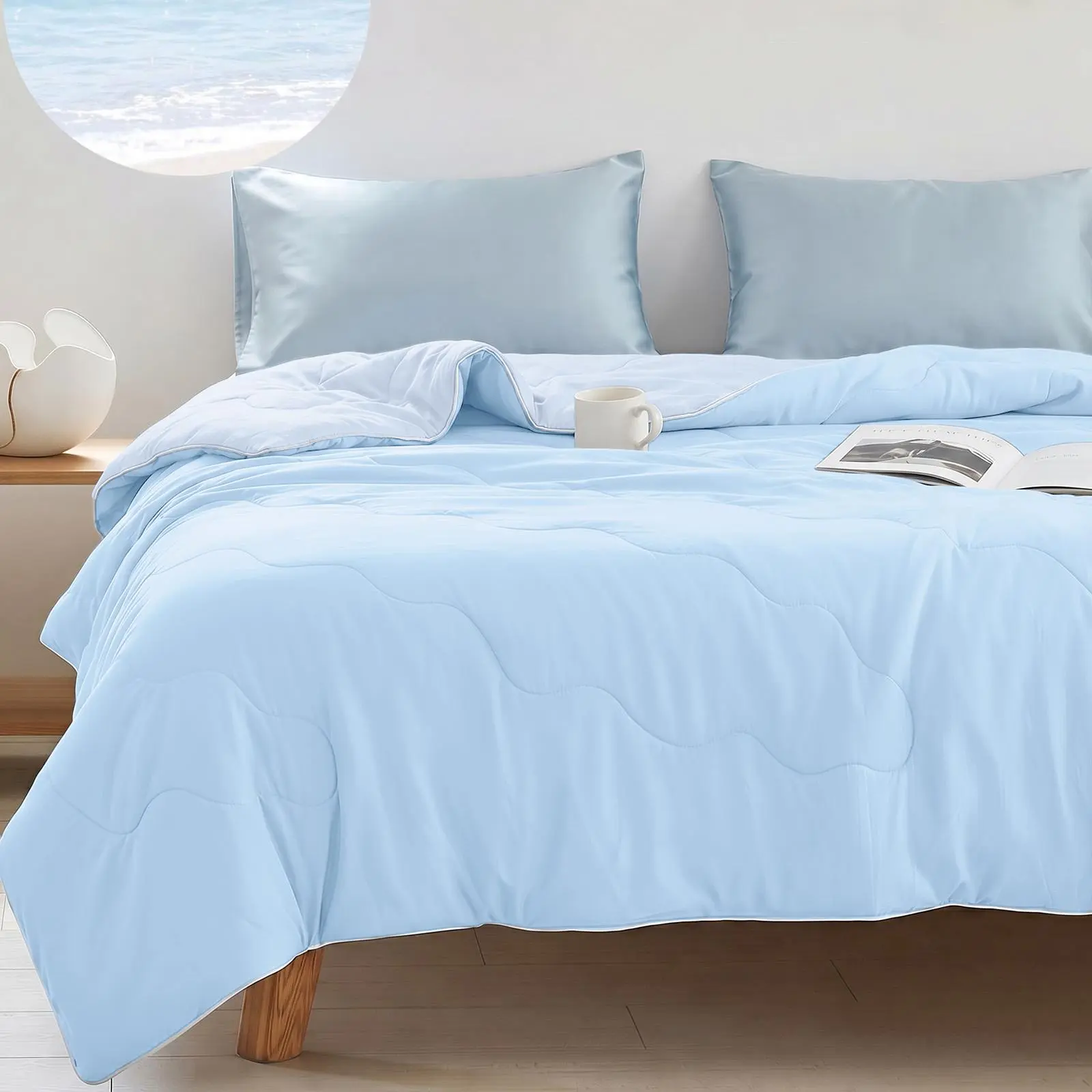 Bamboo-Derived Rayon Cooling Quilt - Cooling Bedding for Hot Sleepers, Pregnant People, Lightweight, Breathable, Durable, Oversized, Plain Solid Summer Design, Single/Double/King Sizes, Machine Washable Teen Bedroom Accessory, One Piece