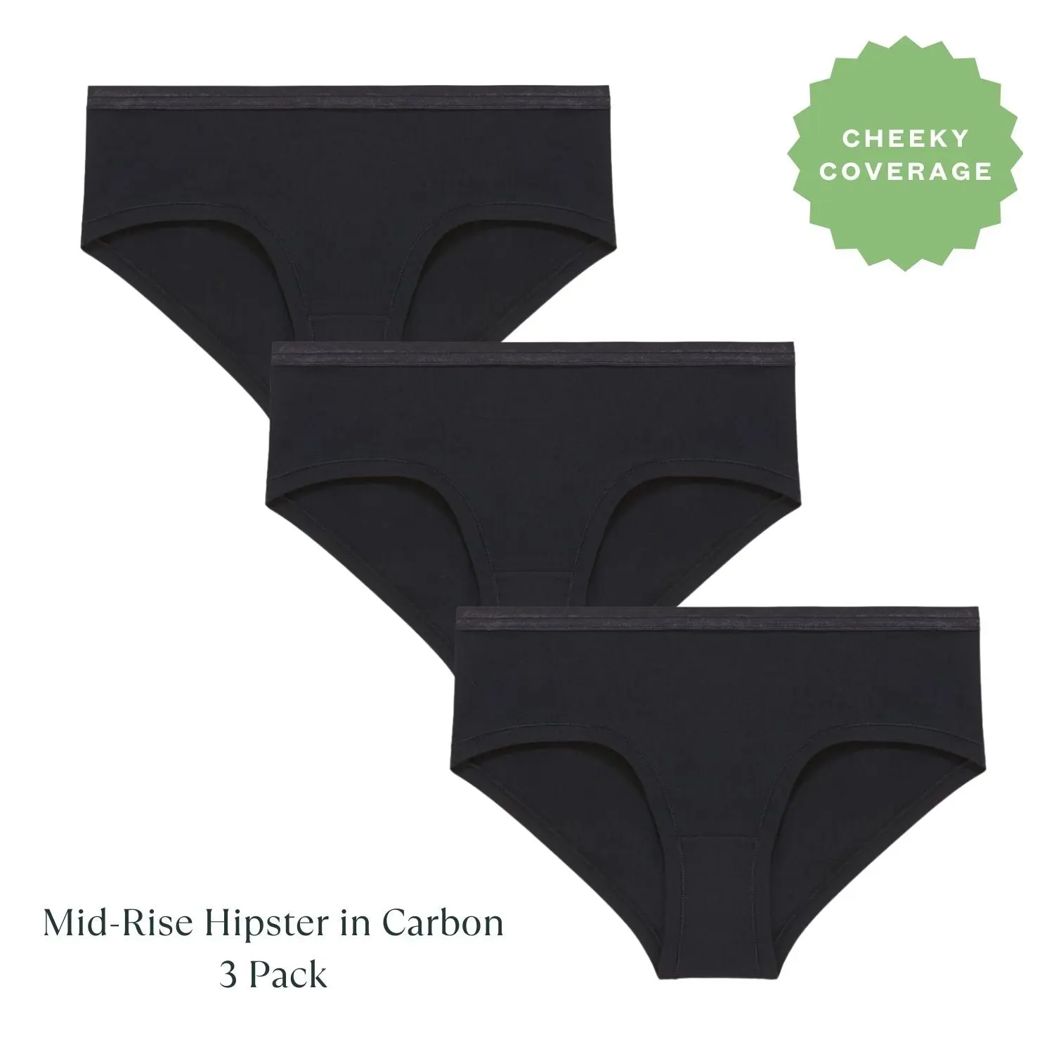 SUBSET Organic Cotton Mid-Rise Hipster in Carbon 3-Pack - Women's Everyday Comfort Underwear