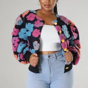 Flower, puff sweater jacket Floral