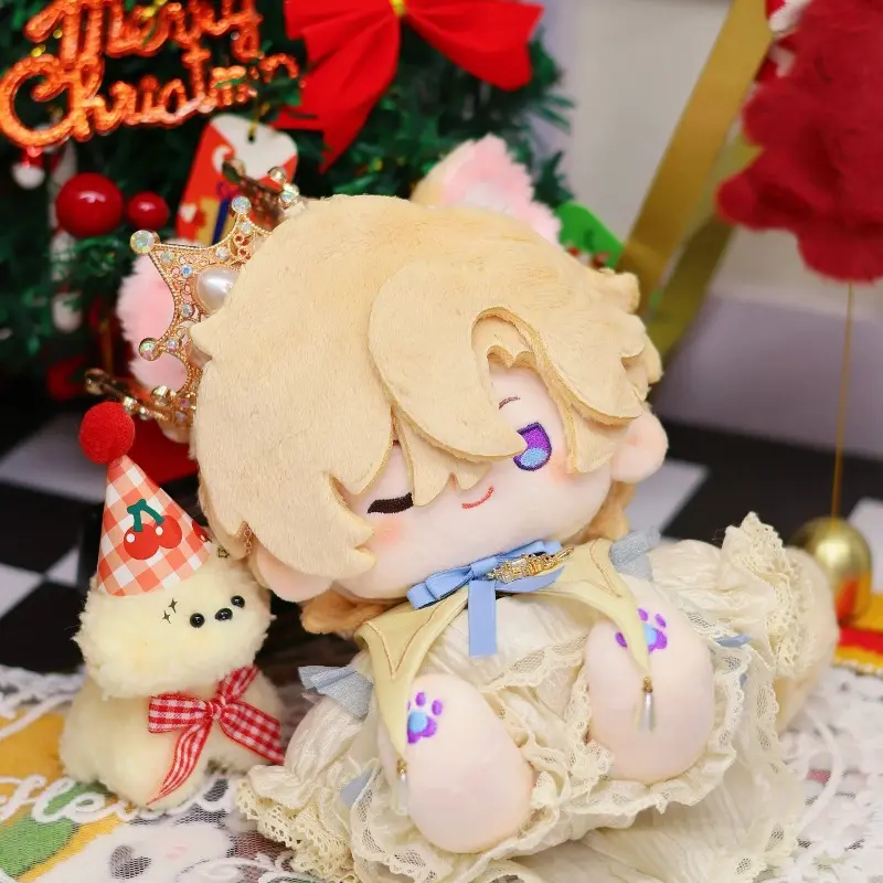 Cute Sleeping‑Eye Blonde Prince Cotton Doll Plush Toy, Crown‑Wearing Royal‑Style Chibi‑Character Stuffed Doll, Kawaii Lolita‑Outfit Anime‑Style Plush