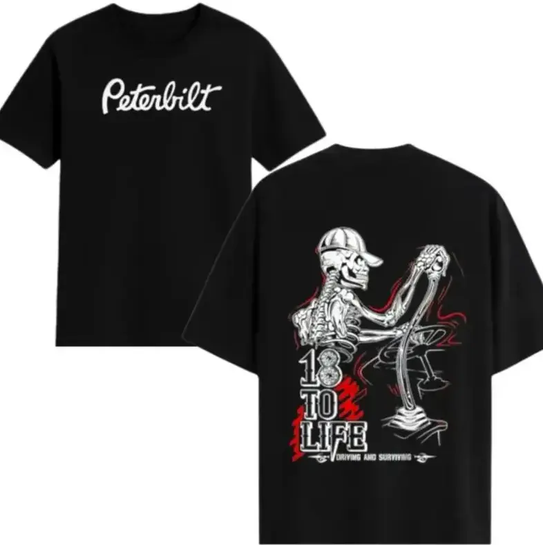 Men's Peterbilt Skeleton Trucker Graphic T-Shirt - Edgy Unisex Round Neck Short-Sleeve Top, Casual Athletic Menswear for Summer, Viral TikTok Shop Deals, Trucker-Focused Streetwear Top