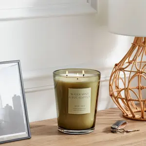 Colored Vase Glass with Dustcover Watermint and Eucalyptus Jar Candle Green 35.8oz  - Threshold: Palm Wax, 70hr Burn Time