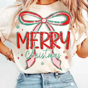 Coquette Merry Christmas Shirt, Retro Christmas Shirt, Merry and bright Tee, Bow Christmas Tree T-shirt, Vintage Xmas women's  graphic  tees classic menswear dad joke apparel preppy christmas bow sweatshirt vintage buck wicked  merchandise