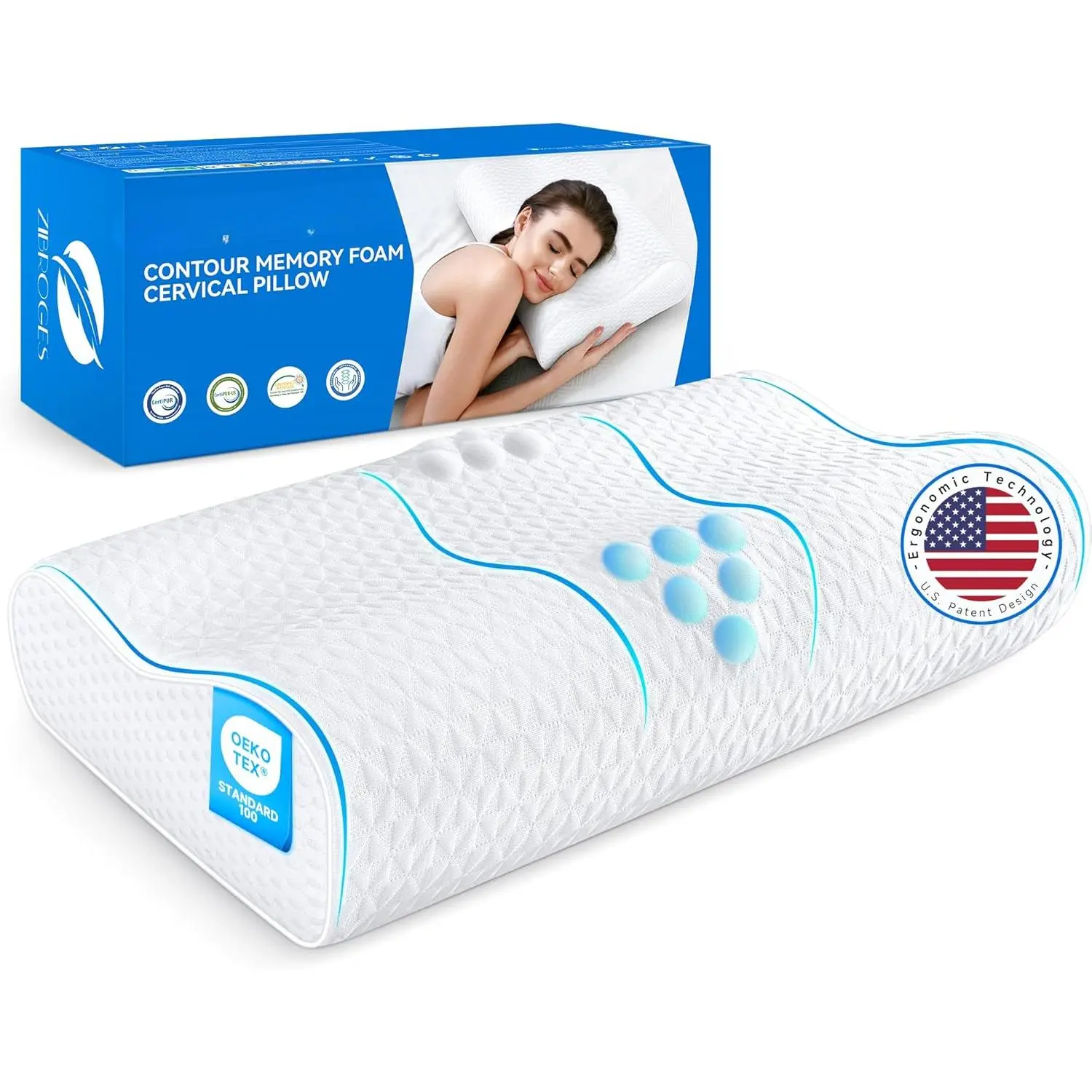 Cervical Neck Pillow for Pain Relief- Queen Size Adjustable Cooling Pillow for Sleeping, Memory Foam Pillows for Neck Shoulder, Ergonomic Contour Bed Pillo