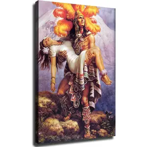 Aztec Warrior and Princess Art Poster Vintage Decorative Canvas Wall Posters and Art Picture Print Modern Family Bedroom Decor Posters (20*30inch-Framed) Pack Ornaments