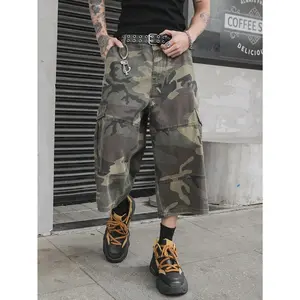 Men's Multicolor Camouflage Denim Bermuda Cargo Shorts With Zipper Details Going Out Hang Out Street College Sport