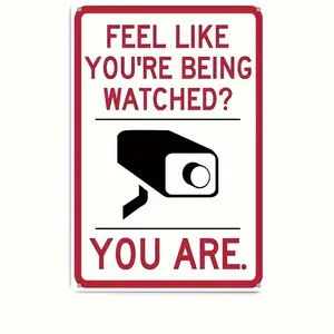 Iron Room Decor, a Single Piece Featuring a Humorous Metal Sign That Reads 'You Are Being Monitored'. Measuring 7.87 X 11.81 Inches, This Iron Wall Art Boasts a Retro Design, Is Wa