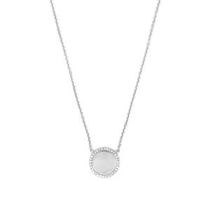 14K Gold Diamond Round Plate Necklace