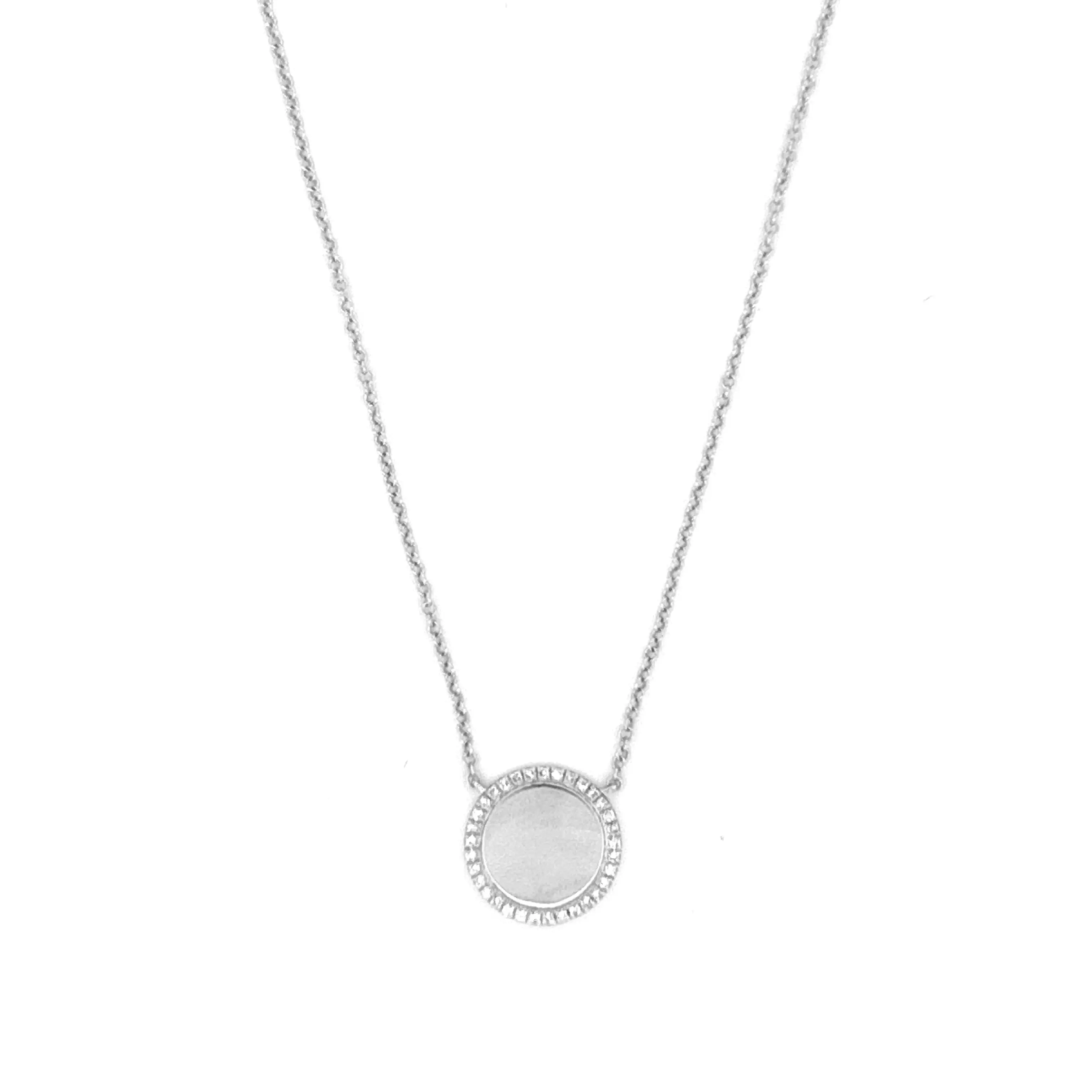 14K Gold Diamond Round Plate Necklace