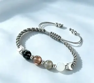 Witchy Natural Crystal Energy Bracelet - Perfect Mystical Spiritual Gift for Women, Handmade Adjustable Moon Phase Obsidian Smoky Quartz Labradorite Moonstone, Witchtok Healing Jewelry for Negativity Clearing Anxiety Relief, Birthday Halloween Gift