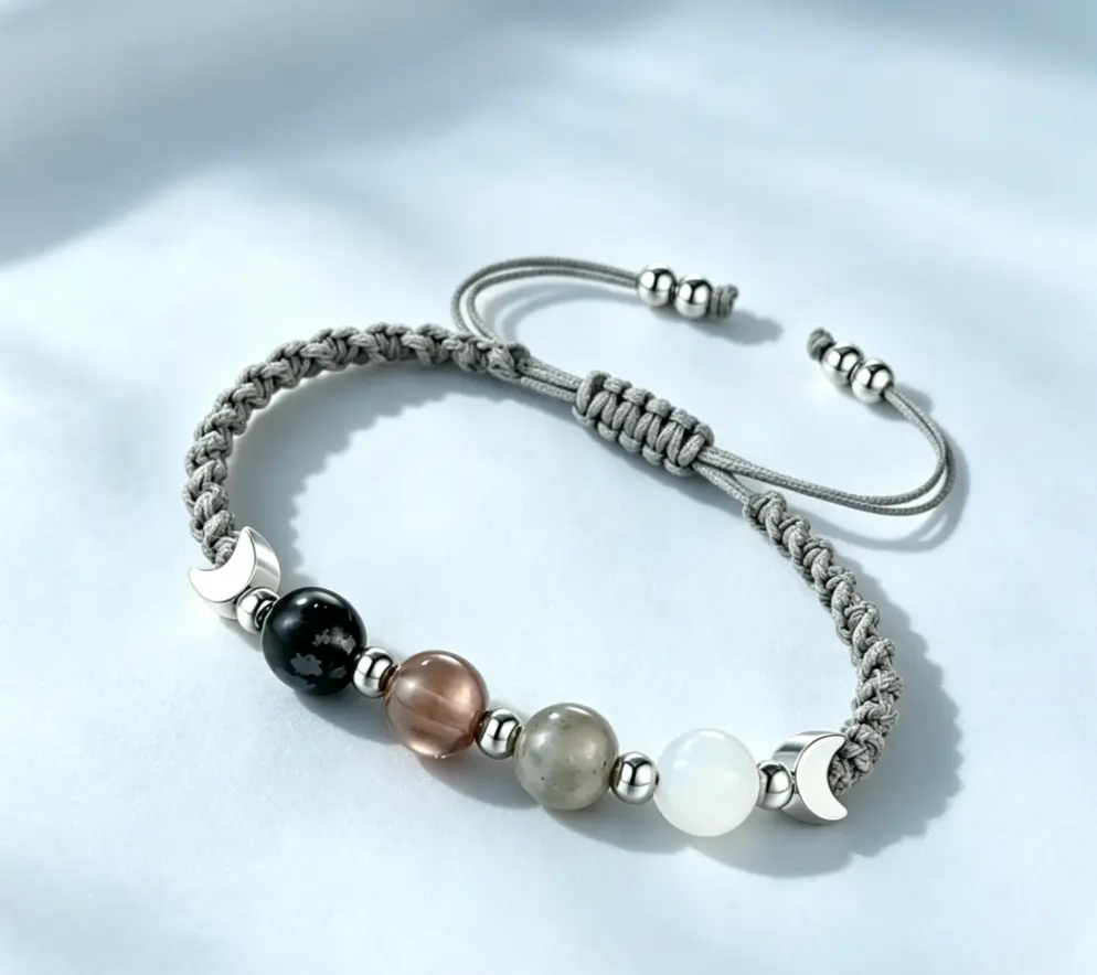 Witchy Natural Crystal Energy Bracelet - Perfect Mystical Spiritual Gift for Women, Handmade Adjustable Moon Phase Obsidian Smoky Quartz Labradorite Moonstone, Witchtok Healing Jewelry for Negativity Clearing Anxiety Relief, Birthday Halloween Gift