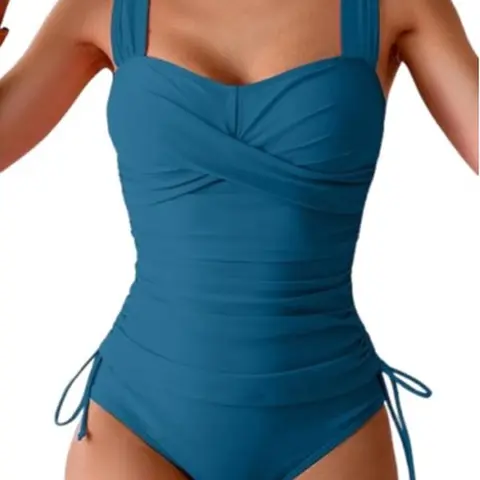 B2prity Women's 2-Piece Tummy Control Tankini Set - Ruched Bust-Support Wrap Top, Ribbed High-Waisted Bottoms, Scrunch Detail High Waisted Swimsuit, Breathable Cold Wash Swimwear Beach Outfits
