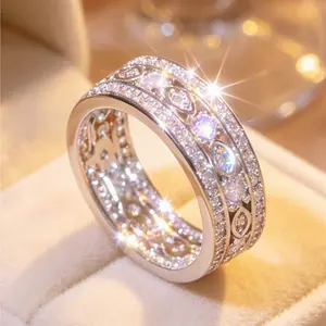 Marquise Inlay Full Pave  Eternity Band Ring, Promise Ring for GF, Sparkly Wide Statement Rings for Women, Stackable Glam Jewelry