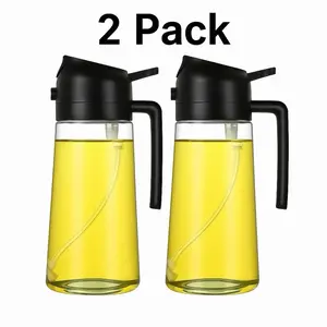 Quantitative Oil Dispenser & Sprayer-2 Pack-for Kitchen Utensils Durable Glass Material 0-500ml Capacity 3D Spray Easy Grip Handle PVC Modern Design Black Kitchenware Multi-Functional