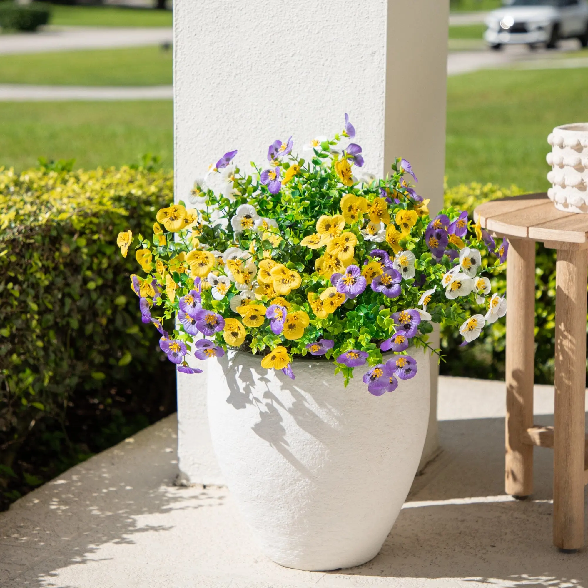 13in. UV-Resistant Decorative Artificial Pansy Bush Plants - Set of 12, Lifelike Fake Plant, Artificial Potted Flower for Window, Balcony (Indoor/Outdoor Home Decor)
