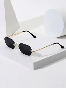 1 Set of Men's Mini Hexagon Frame Vintage Full Metal Sunglasses, Trendy Beach Eyewear, Gradient Beach Ladies Sunshade Classic Fashion Glasses, Free Anti-Lost Rope, Gift Case & Cloth