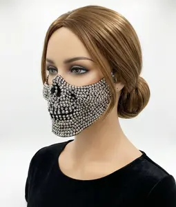 Masquerade Party Mask With Rhinestone Diamond Skull Teeth Jaw Mouth Half Face Silver Masks For Halloween Costume Mardi Gras