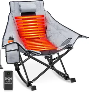 Oversized Heated Rocking Camping Chair with 20000mAh Power Bank & Carry Bag, Fully Padded Back and Seat Heating with 3 Heat Levels, 500lbs Capacity, Portable Heated Chair for Outdoor Sports, Lawn, Picnic, Patio