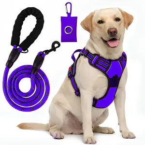 Helety 3-in-1 Reflective No-Choke Dog Harness Set with Durable Rope Leash and Leather Poop Bag Dispenser for Small Medium Large Dogs Adjustable safe Plush Corduroy Pet Harness car