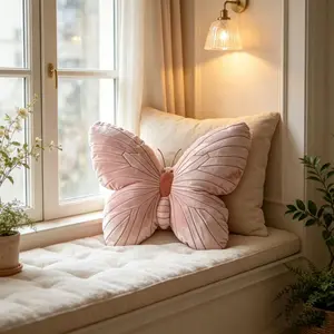 Butterfly Pillow Decorative Butterfly Shaped Throw Pillows Pink Plush Velvet Decorative Animal Pillow for Couch Cute Plush Cushion Decor for Women Room Home Garden Sofa Couch Pink