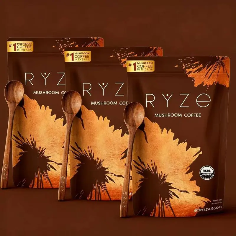 RYZE Organic Mushroom Coffee (Medium Roast, 30 Servings, 6.3 Oz Tin) - Adaptogenic Blend with Lion's Mane, Cordyceps & Reishi for Jitter-Free Energy & Focus