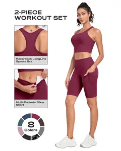 【Free 3-Day Shipping】2026 New 2-Piece Workout Set Racerback Longline Sports Bra & Mult-Pockets Biker Shorts Comfortable Breathable for Everyday Wear Fitness Running Training Sportswear Spring Autumn - Sporty Casual Seamless