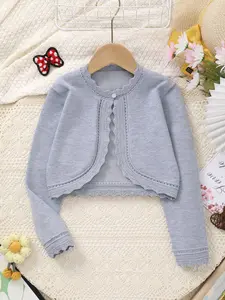 Elegant Hollow Out Lace Trim Solid Color Knit Cardigan for Girls, Perfect for All Seasons, Stylish and Comfortable Clothing