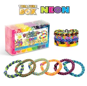 Rainbow Loom Neon Rubber Band Treasure Box - 8000 Vibrant Neon Rubber Bands & 150 Clips for DIY Beading & Jewelry Making - Suitable for Ages 7+