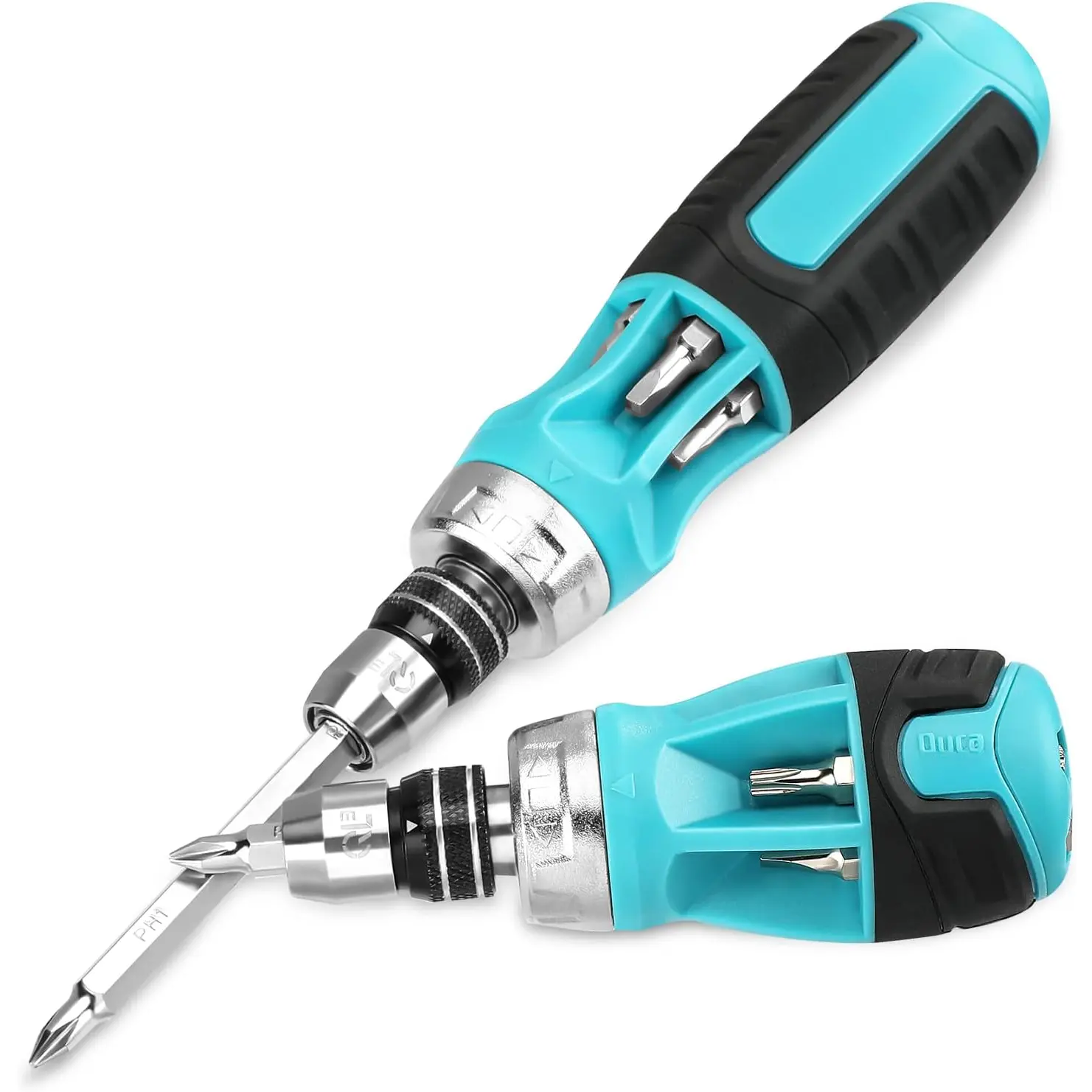 2 count Ratcheting  Set, 12-in-1 Multi-bit Standard/Stubby Screw Driver Set,  S2 Steel, Innovated Bits Quick-Load Mechanism, with Phillips, Slotted, Torx, Square Bits