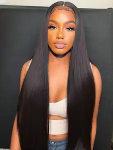Human Hair Bone Straight Wig 13x4 Black Glossy 20-30 inch Long Straight Lace Frontal Wig for Black Women,Pre Plucked Pre Cut With Baby Hair,Smooth Straight Wig,Free Curled,Hair Straight Wigs