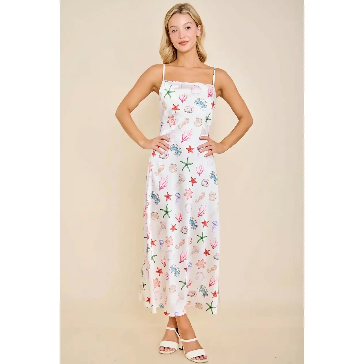 Seashell Coastal Slip Midi Dress
