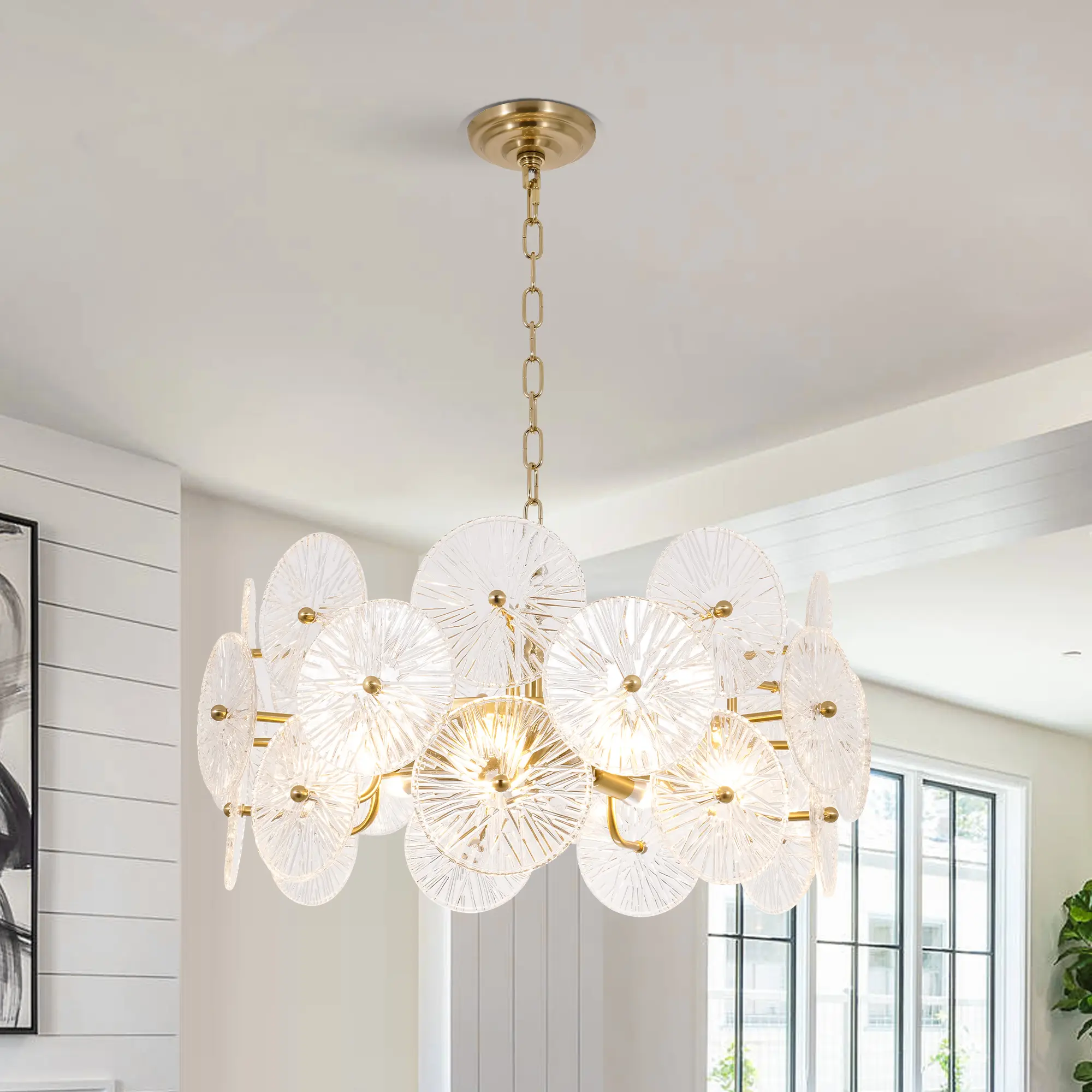 French Design Glass Chandelier - 23.6 in Diameter, 29.5 in Height After Installation, Indoor Suspension Light for Living Room, Dining Room, Bulb Not Included, Not Smart Devices