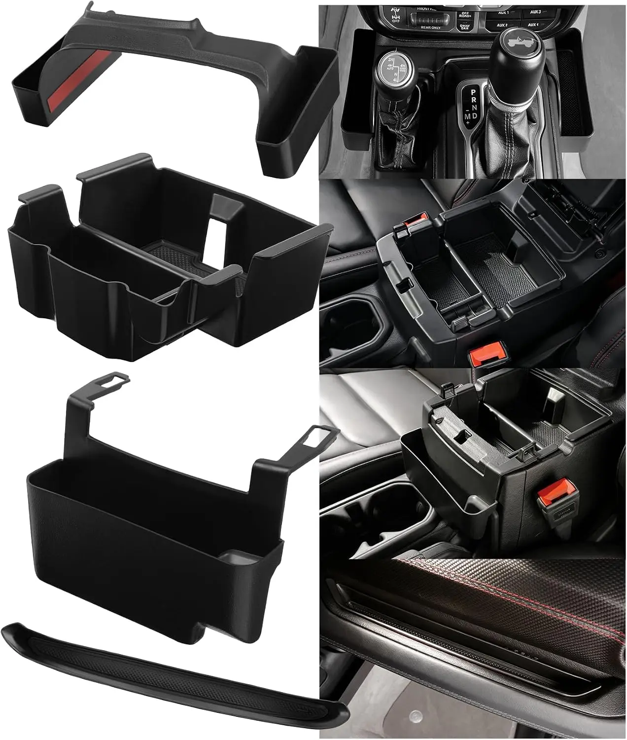 4PCS Center Console Organizer for 2026 2025 2024 Jeep Wrangler JL JLU 4XE and Gladiator JT Interior Accessories, Gear Shift Organizer, Hanging Armrest Storage Box, Passenger Side Tray