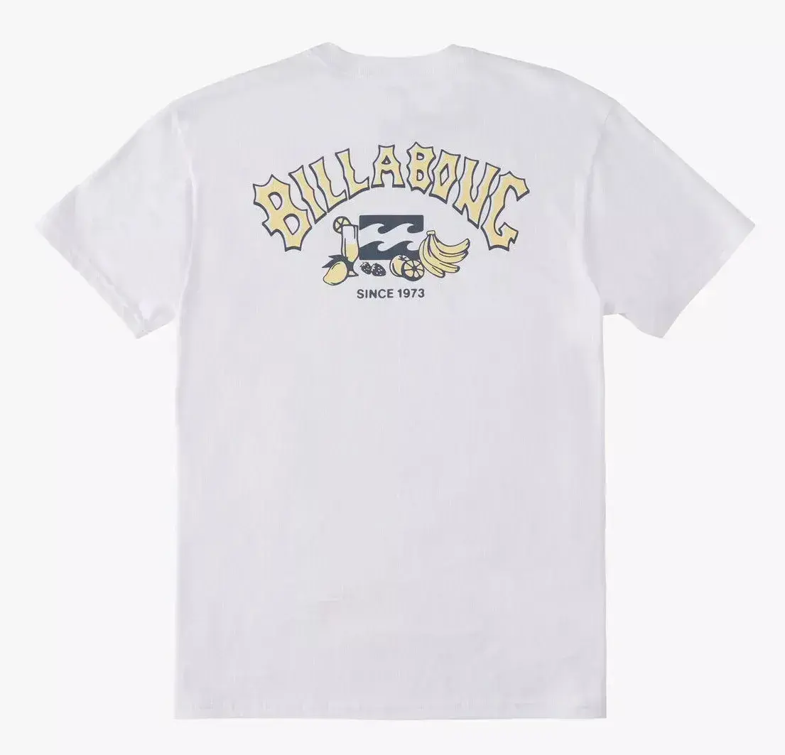 Billabong Men's Theme Arch Fill Premium Tee T-Shirt in White, Graphic tee, Streetwear, Short sleeve, cotton, Top, Menswear