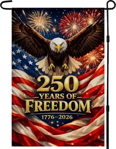 4th of July Decorations - 250th Anniversary Garden Flag | 250 Years of Freedom Patriotic Banner, Fourth of July Accessories for Garden Yard Porch Patio Lawn Outdoor Outside Decor
