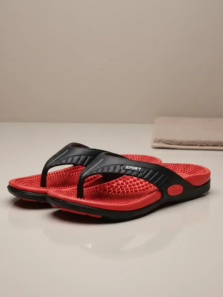 Men's Massage Slippers Comfortable Summer Travel Footwear Beach Sandal Flipflops with Anti-Slip Design and Acupoint Bumps, Soft Sole for Indoor Outdoor Use, Below Ankle Fit
