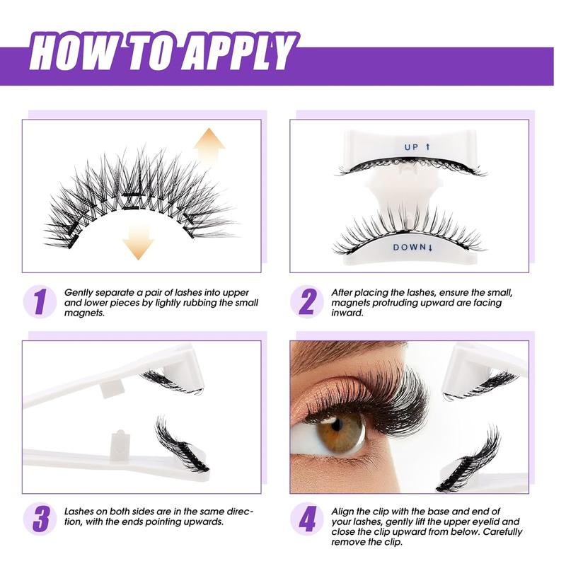 (Please Check Quantity) Soft Magnetic Eyelashes Natural Look Kit No Glue Needed Reusable False Lashes Comfortable Fit Easy Wear Remove for Home Use Youth Makeup Cosmetic