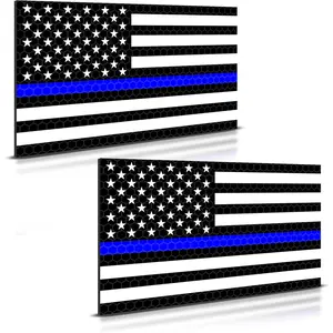 2PC Reflective Thin Blue Line Car Magnets - 5x3 Inches - American Flag Magnet for Truck Law Enforcement Police Cop Lives Matter Patriot Stripe Bumper