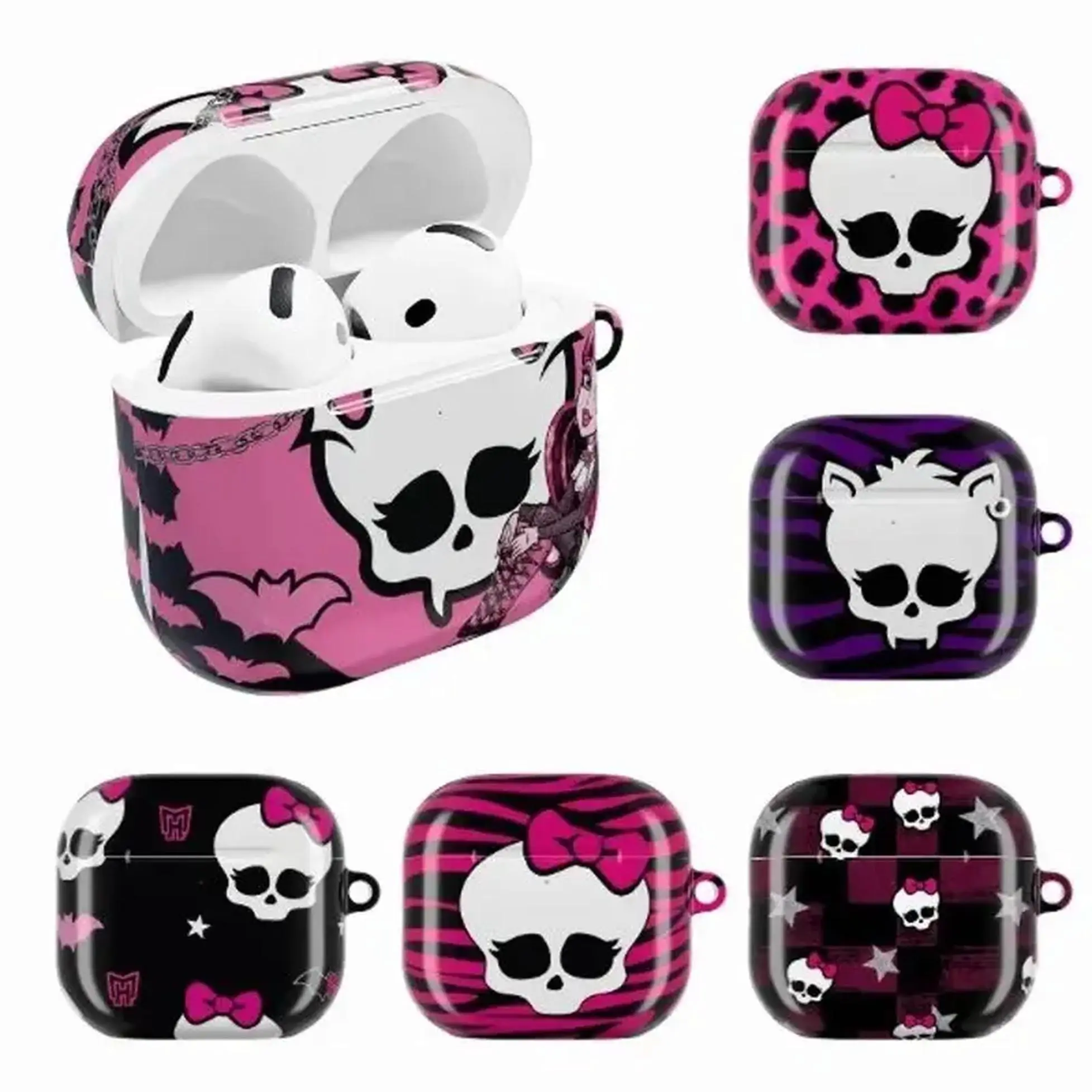 Y2K Monster High AirPods Case - Cute Skull Ribbon Aesthetic Earbuds Cover for Airpods