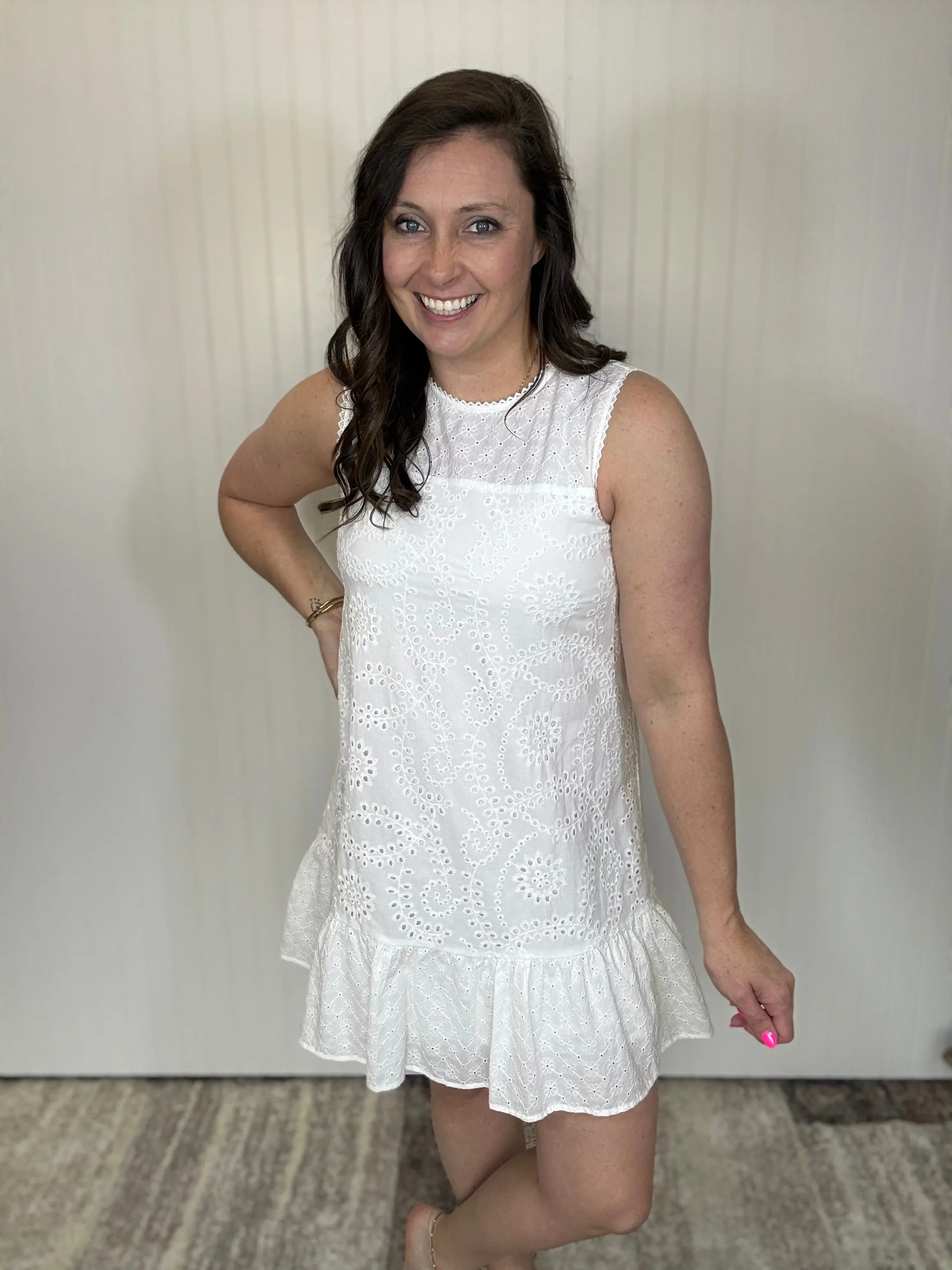 White Eyelet Ruffle Hem Dress by Simply Southern