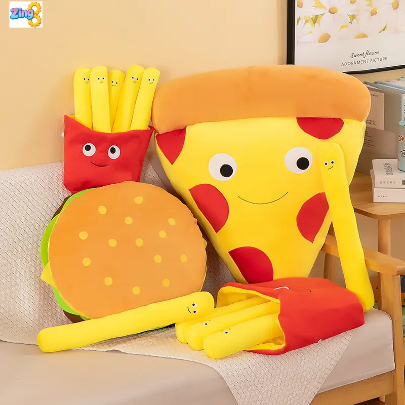 2026 New Fun Hamburger Fries Pillow Plush Toy Pizza Children's Doll Home Cushion Suitable for Ages 3 and Up Gift Included Crystal Super Soft PP Cotton 30cm 50cm