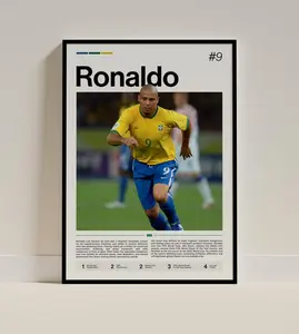 Ronaldo Luís Nazário de Lima Poster, Soccer Art, Sports Wall Decor, Brazilian Legend, Football Fan Gift
