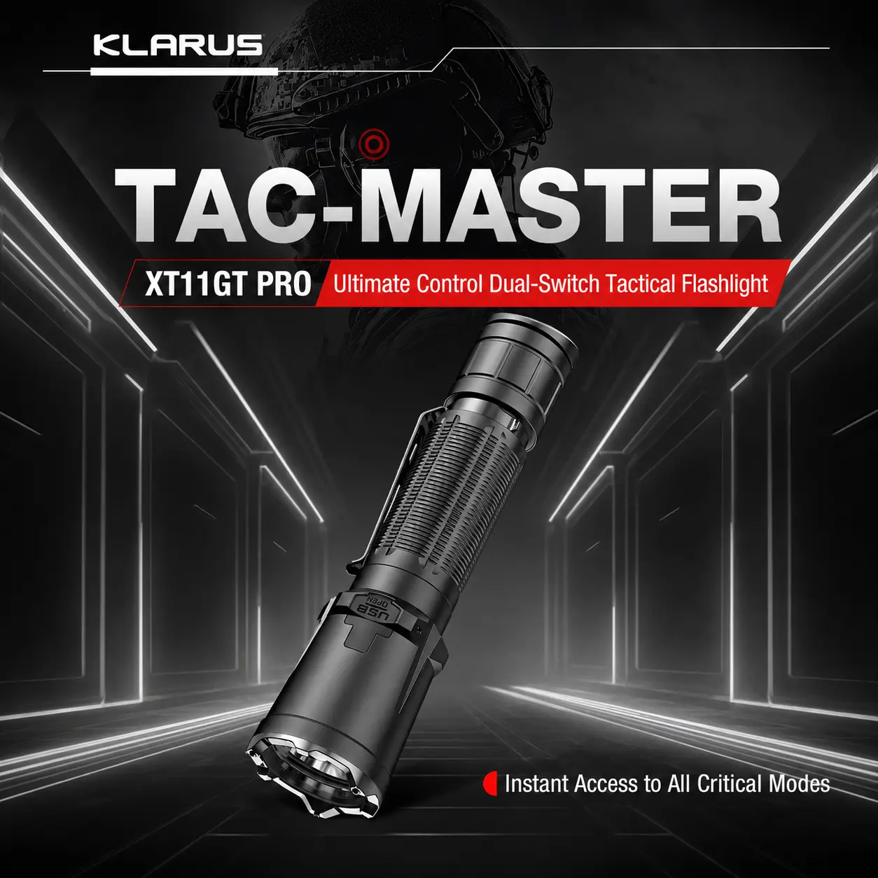 KLARUS XT11GT Pro V3 Tactical Flashlight - 3300 Lumens Ultra Bright Rechargeable LED Flashlight, USB-C Fast Charging, 1345ft Long Throw Beam, 6 Modes, IPX8 Waterproof EDC Light with Window Breaker for Camping, Emergency Use