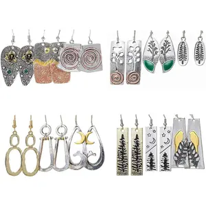 12 Pairs Western Earrings Jewelry for Women Vintage Boho Earrings Oval Turquoise Dangle Earrings Cowgirl Country Concho Dangling Jewelry Set