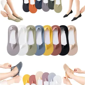 5-8-16 pairs Women's Socks Cotton Breathable Summer Ultra-thin No Show Ice Silk Sock Silicone Non-slip Bottom Absorb Sweat Boat Sock